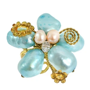 Anillo ajustable hecho a mano con flores de cristal verde azul - Imagen 1 de 5