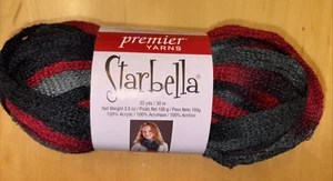 Starbella Sugar Cane Yarn Premier Yarns 33 Yds 3.5 oz Variegated Black Red Grey - Picture 1 of 4