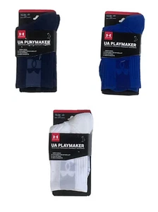 Under Armour Playmaker Kids Cushioned Crew Socks: Navy /Royal/White; Sz 13.5K-4Y - Picture 1 of 5