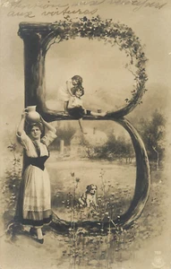 Alfabeto letra B tipos mujer y niños 1904 - Imagen 1 de 2