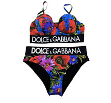 DOLCE &GABBANA Swimwear Red Blue Floral Logo Bikini Swimsuit Beachwear 2IT UK8 S