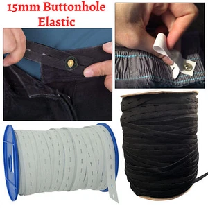 Correa elástica de costura ajustable con ojales de 15 mm hágalo usted mismo - negro blanco - Imagen 1 de 13