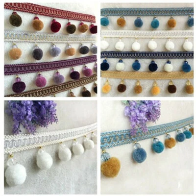 Pom Pom Balls Beads Curtain 1M  Lace Tassel Fringe Trim Ribbon Upholstery Edging - Image 1 of 4