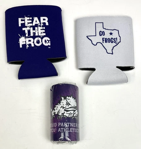 LOT 3 TCU Texas Christian University Horned Frogs Drink Can Huggers KOOZIES NEW Cover