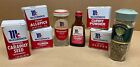 Lot 8 Vtg Mccormick Spice Tins Glass Jars Extract Allspice Caraway Curry More