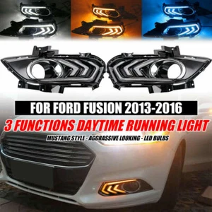LED DRL Front Bumper Fog Light Lamp Black LH+RH For 2013-2016 Ford Fusion - Picture 1 of 9