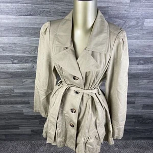 DECREE Button Down Belted Khaki Casual Pea Coat Women's Size Medium - Picture 1 of 12