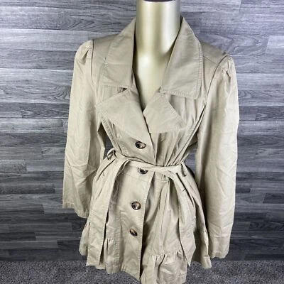 DECREE Button Down Belted Khaki Casual Pea Coat Women's Size Medium - Image 1 of 4