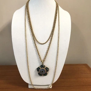 Lisner Multi Strand Necklace Blue Green Rhinestone Pendant Vintage - Picture 1 of 12