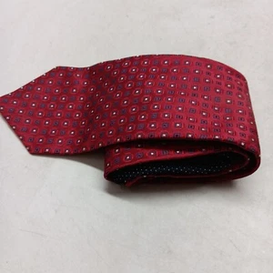 Tommy Hilfiger Red w/ Blue Squares Patterned 100% Silk Necktie 57x3.75 USA Made - Picture 1 of 5