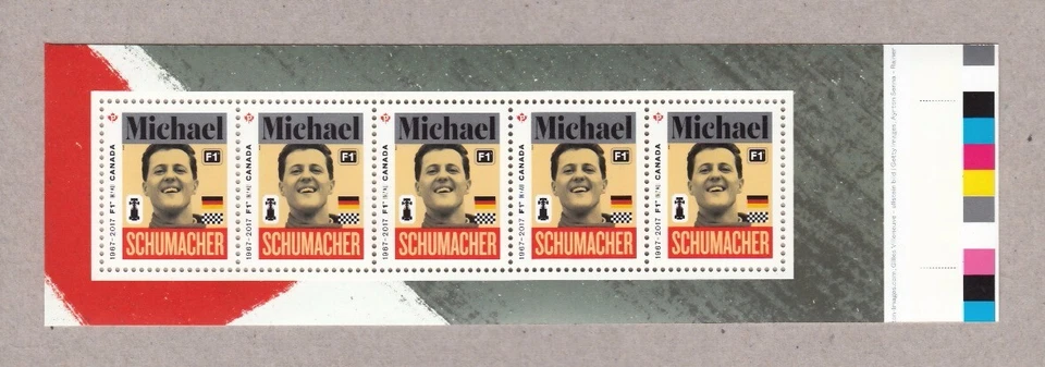 FORMULA 1 = MICHAEL SCHUMACHER = S/S  w/ COLOUR ID from Uncut Sheet Canada 2017 - Изображение 1 из 1