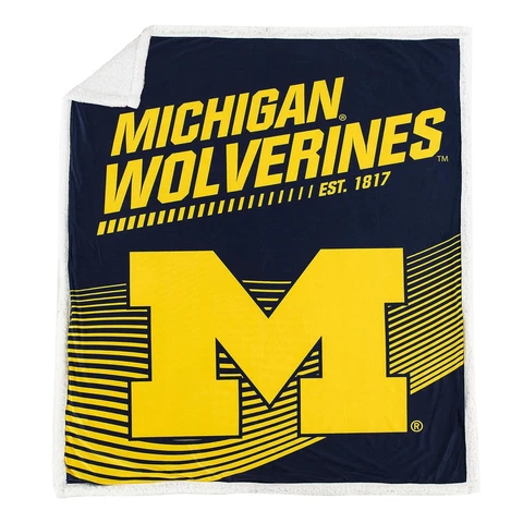 NCAA Michigan Wolverines Mink Sherpa Throw Blanket, 50" x 60", New School Cover