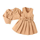2 Pieces Baby Girls Dress Jacket Set w/ Belt Summer Sleeveless Dress For Gifts