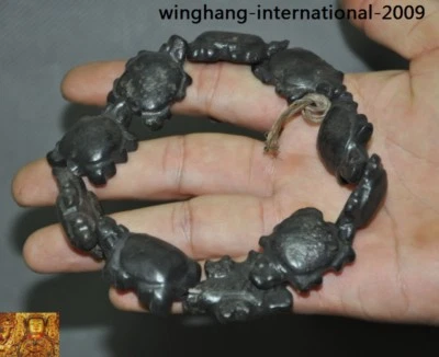 China Hongshan Cultura Meteorito Hierro Tortuga Tortuga Amuleto Pulsera Cadena de Mano Foto 1 de 4
