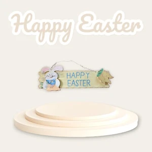 Happy Easter Wood Sign With Bunny And Carrots 24x8X1 - Picture 1 of 5