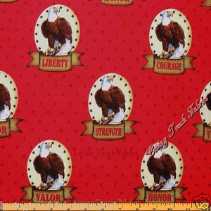 PATRIOTIC EAGLES STARS WORDS "HONOR, VALOR ..." FABRIC 1/2 YARD (18" X 44") - Picture 1 of 1