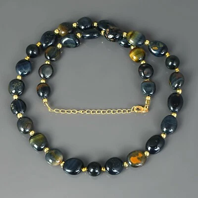 Fatto a Mano Nera Naturale Occhio di Tigre Ovale Perline Catenina 18 " Filo - Immagine 1 di 4