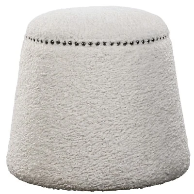 Glam Modern Gumdrop Shape White Faux Shearling Stool Plush Ottoman Round Soft - Image 1 of 4
