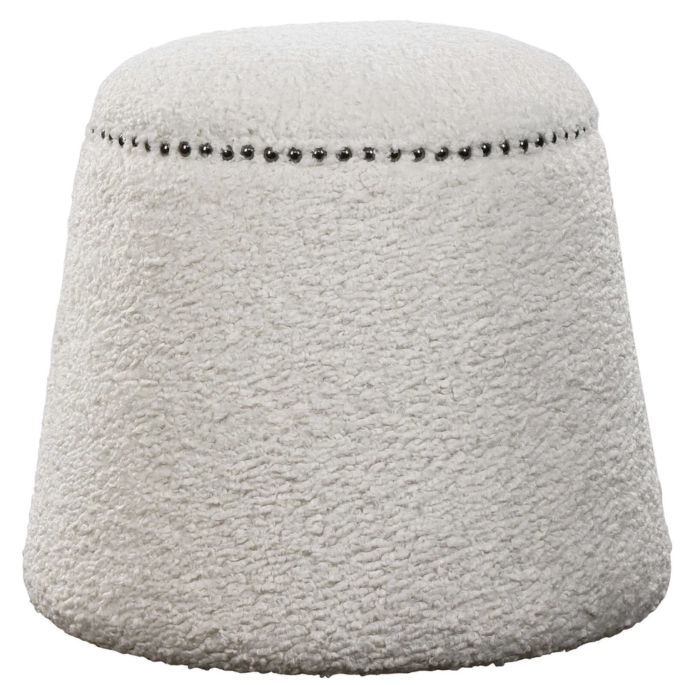 Glam Modern Gumdrop Shape White Faux Shearling Stool Plush Ottoman Round Soft - Image 1 of 4