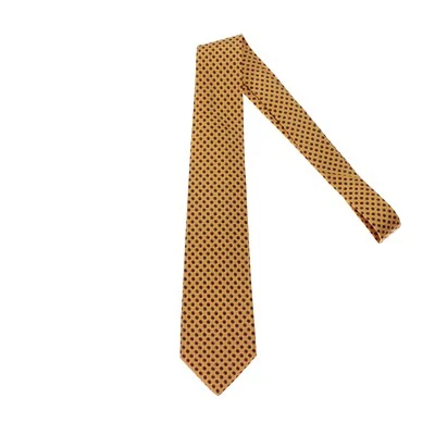 Kiton 全新无标签 100% 真丝七折领带金色黄色带紫色迷你形状 — 第 1/4 张图片