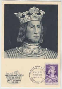 FRANCE 1955 *NATIONAL RELIEF FUND::PHILIPPE AUGUSTE* maxi card with GONESSE FDC - Picture 1 of 4