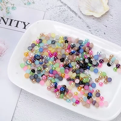 2000 Mixed Color Acrylic Half Pearl Bead 4mm Flat Back Scrapbook Flatback Nail - Image 1 of 4