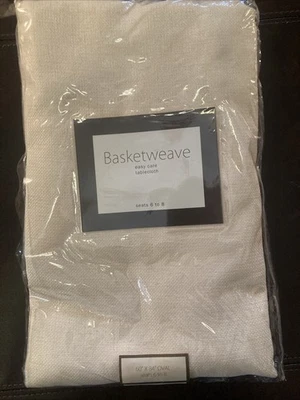 Basketweave Tablecloth Vanilla/Ivory 60" x 84" Oval (Seats 6-8) NEW - Image 1 of 3