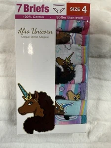 Afro Unicorn Briefs Girls Size 4 Multicolor 7 Pack Underwear 100% Cotton Magical - Picture 1 of 6