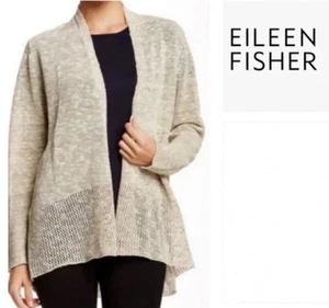 Eileen Fisher Women's Size PM  Beige Organic Linen Cotton Open Front Cardigan - Bild 1 von 10