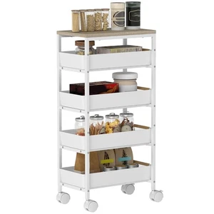 HOMCOM Kitchen Storage Trolley Mobile Utility Cart for Kitchen Office White - Picture 1 of 11