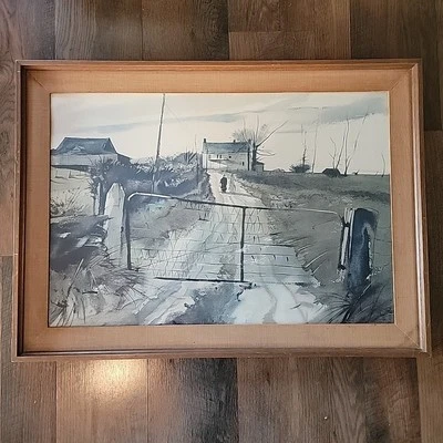 De colección Chester County Farm Andrew Wyeth Realista Impresión Enmarcada 34x24 Acuarela 1947 Foto 1 de 4