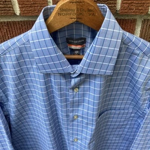 VAN HEUSEN HERREN REGULAR FIT FLECKENSCHUTZ STRETCH BLAU KARIERT ANZUG HEMD MEDIUM - Bild 1 von 5