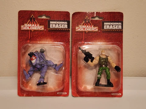 VINTAGE 1998 SMALL SOLDIERS Dimensional Erasers Figures Set Of 2 Brick Insaniac Cover