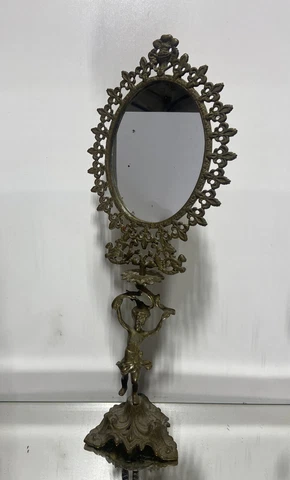 VTG. Rare Brass Bronze Victorian French Design Table Vanity Mirror/Picture Frame Cover