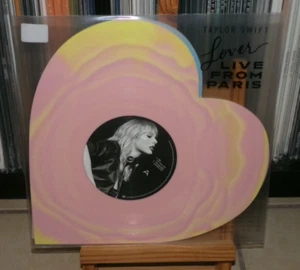 TAYLOR SWIFT LOVER LIVE FROM PARIS PINK IN BLUE & YELLOW HEART SHAPE LP ME DAY - Picture 1 of 8