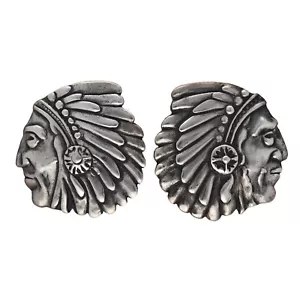 Vintage Native American Navajo Sterling Indian Head Clip Earring's - Picture 1 of 3
