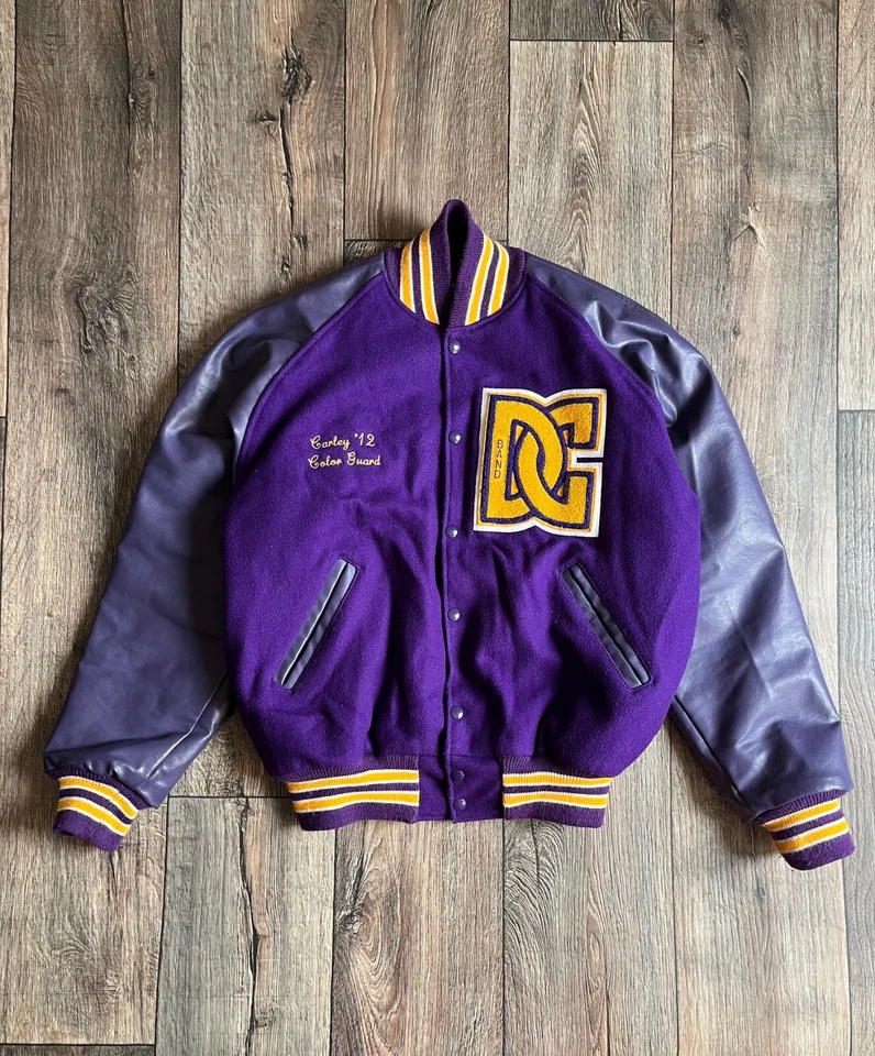 Vintage Neff Made In USA Varsity Leather & Wool Purple Letterman Bomber Jacket L - Image 1 of 4