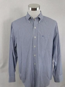 Camicia elegante uomo IZOD manica lunga blu a righe con bottoni taglia large - cotone - Foto 1 di 7