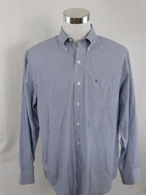 IZOD длинным рукавом синий в полоску на пуговицах мужской платье рубашка размер большой - хлопок - Изображение 1 из 4