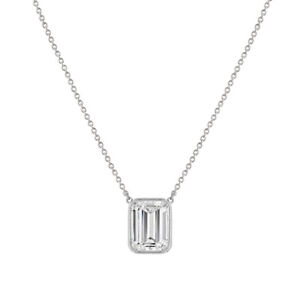 Emerald-cut Sim Diamond Chain Necklace 925 Sterling Silver Anniversary Gift 16"