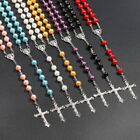 8mm Beads Neck Chain Crucifix Charm Christening Rosary Necklaces Long Chains