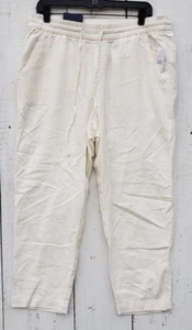 Gap Mid Rise Easy Pant Women Sz L White Linen Blend Tapered Leg Elastic Waist - Picture 1 of 4