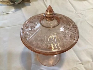Vingage FEDERAL GLASS SHARON CABBAGE ROSE PINK 6x7 1/ 2 Candy dish - Picture 1 of 4