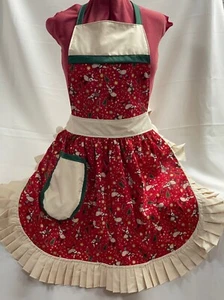RETRO VINTAGE 50ER STIL VOLLE SCHÜRZE / PINNY - WEIHNACHTSRENTIERE AUF ROT mit CREME - Bild 1 von 7