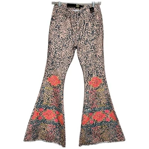 NWT! Lucky & Blessed Leopard Print Aztec Embroidered Flare Jeans Women’s Sz 4 - Picture 1 of 9