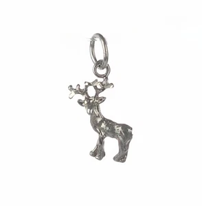 Massiver Sterling Silber stehender Hirsch Charm, Diamantschliff Akzente - Bild 1 von 3