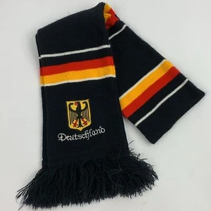 German Deutschland Scarf Black With fringe Red gold white stripe Embroidered - Picture 1 of 13