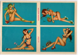 VINTAGE 60er WASSERAUFKLEBER TRANSFER * MÄDCHEN tragen BIKINI 4 PIN UP * ARGENTINIEN - Bild 1 von 1