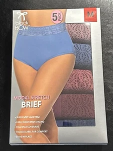 Black Bow Modal Women's Stretch High Waist Brief Underwear, 5 Pack, Size Medium. - Picture 1 of 5