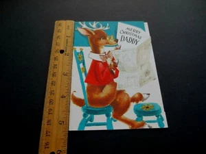 # J139 - Biglietto di auguri di Natale vintage lettura cervi metà secolo - Foto 1 di 1